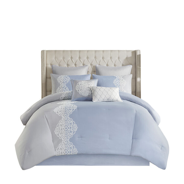 Gracie Mills Jorge 8-Piece Embroidered Brushed Microfiber Comforter Set
