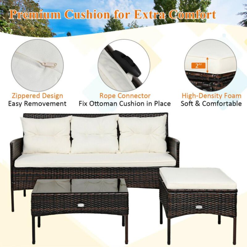 Hivvago 3 Pieces Patio Furniture Sectional Set with 5 Cozy Cushions