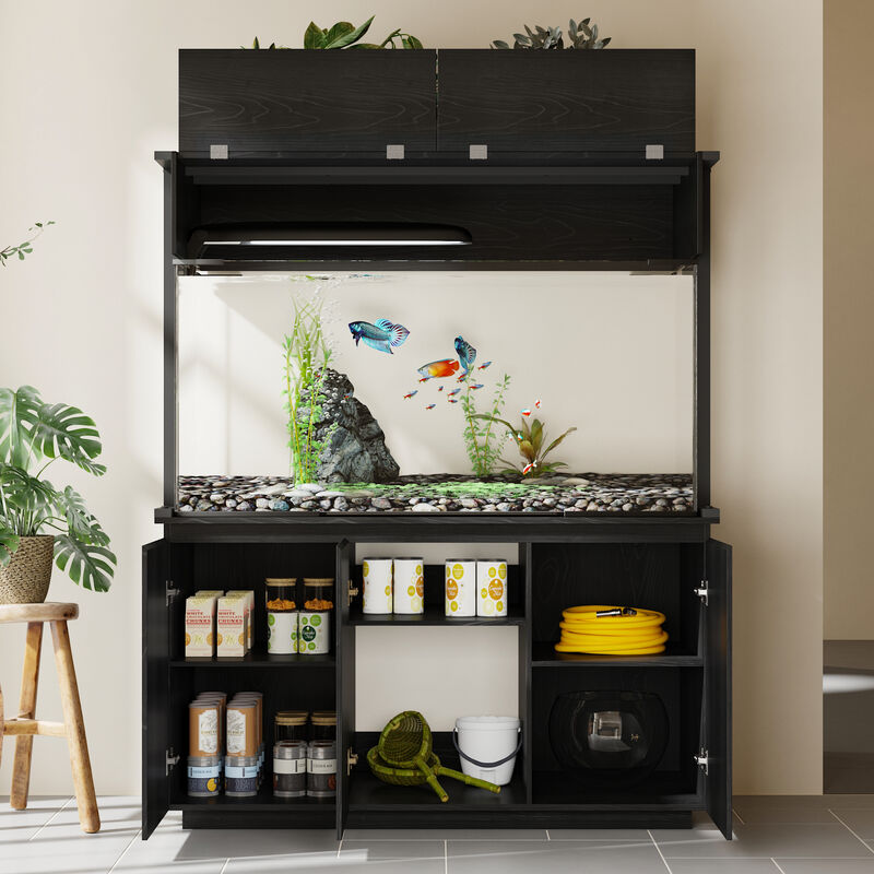 FUFU&GAGA Reptile Cabinet with 3 Doors, Adjustable Top & Front Panels, Water-Resistant Base, Metal Frame with Black Wood Grain Finish, (52" Lx 24"W x 62.8"H), Black