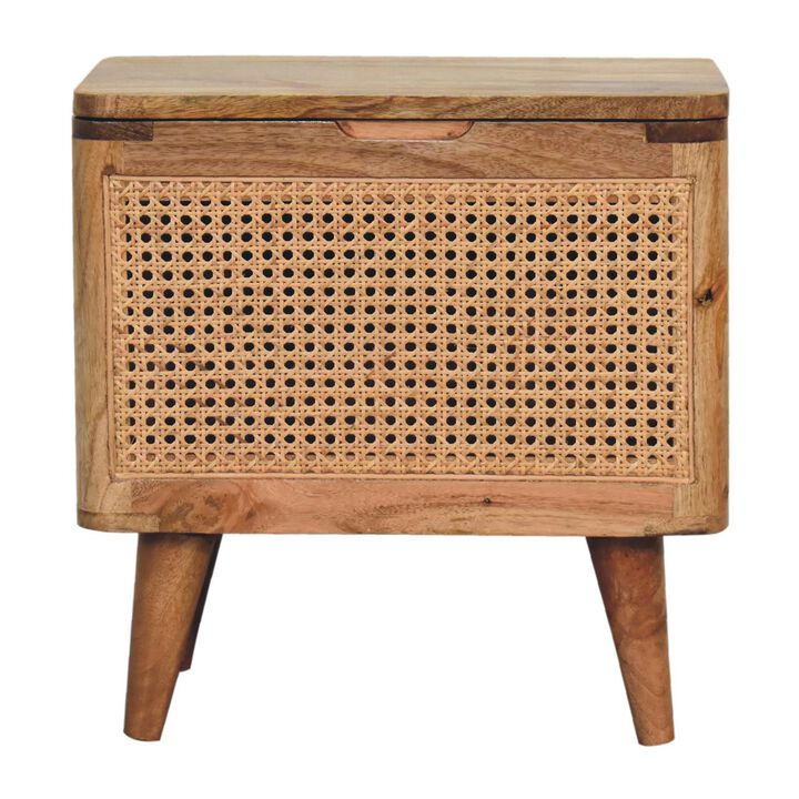 Larissa Lid-up Storage  Solid Wood Rattan Oak-ish Stool