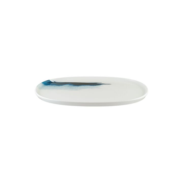 Blue Wave 13" x 9" x h:0.75" Oval Decorated Porcelain Platter
