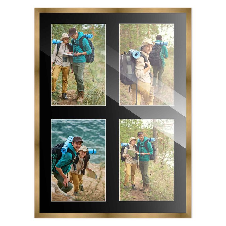 10x14 Wood Collage Frame with Black Mat For 4 4x6 Pictures