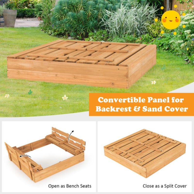 Hivvago Kids Wooden Sandbox with 2 Foldable Bench Seats