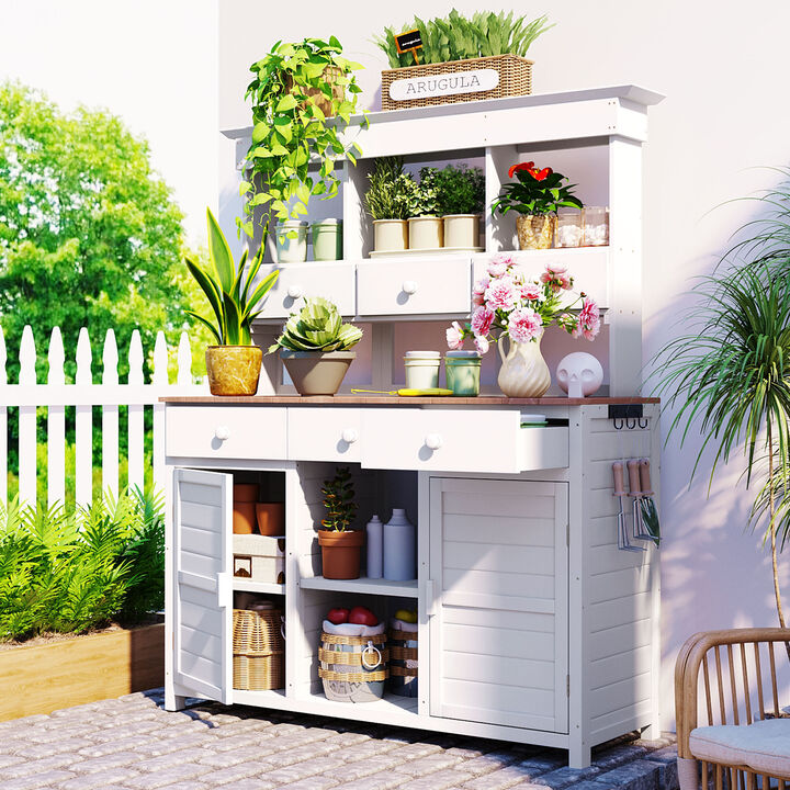 Merax Patio Garden Potting Bench Table with Hutch