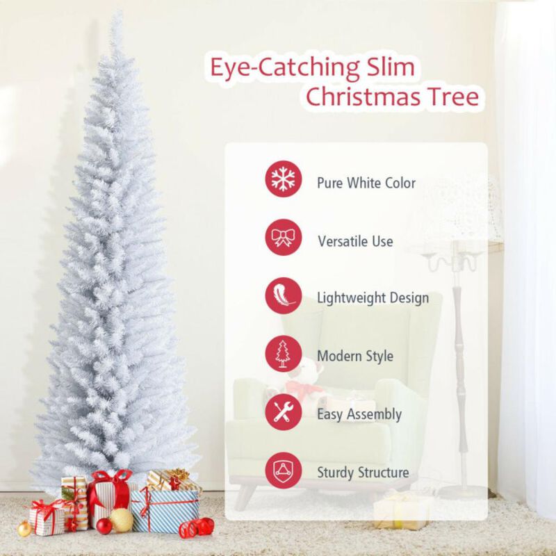 Slim Artificial Christmas Pencil Tree with PVC Needles and Folding Metal Stand