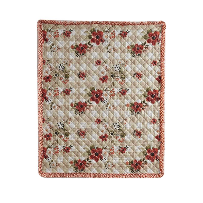 Lire 50 x 60 Inch Quilted Throw Blanket with Fill, Windflower Print, Red - Benzara