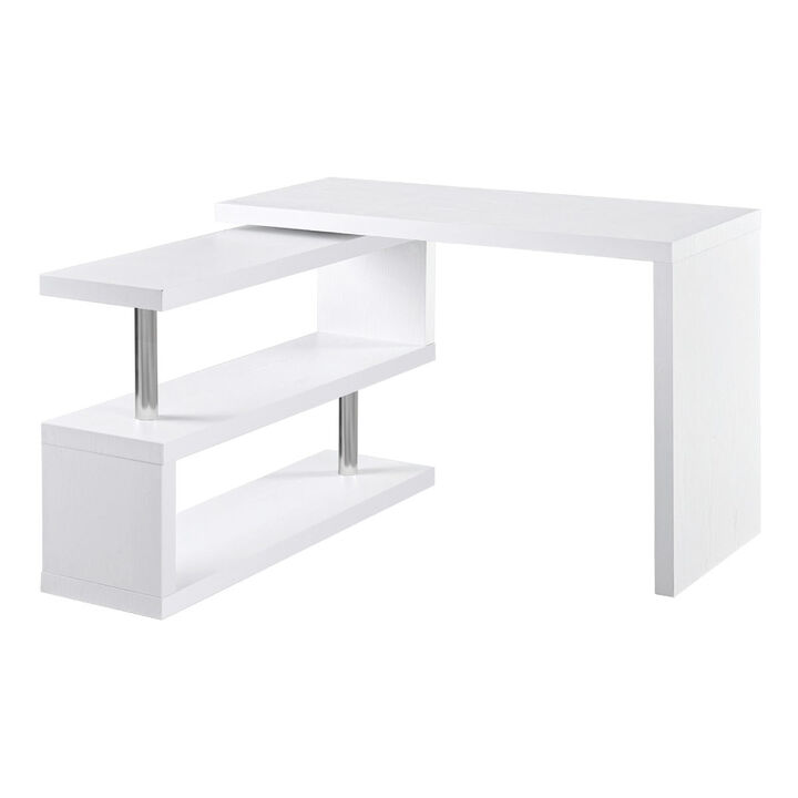 White Corner Workstation: L-Shaped Desk with 360° Rotating Design