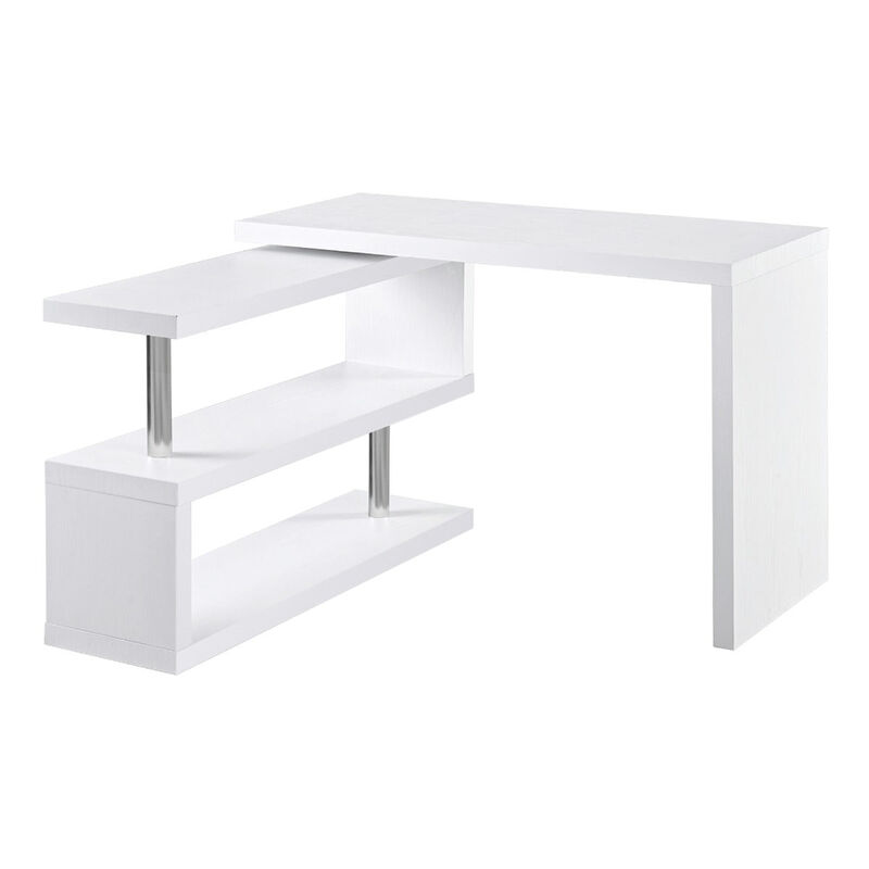 White Corner Workstation: L-Shaped Desk with 360° Rotating Design