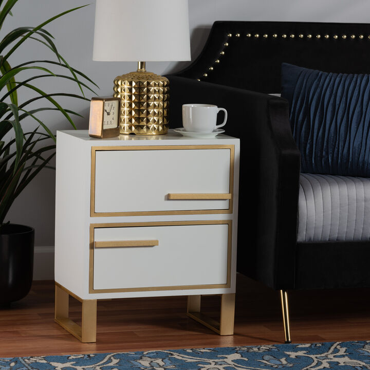 Baxton Studio Giolla and Luxe White Finished and Gold Metal 2-Drawer End Table