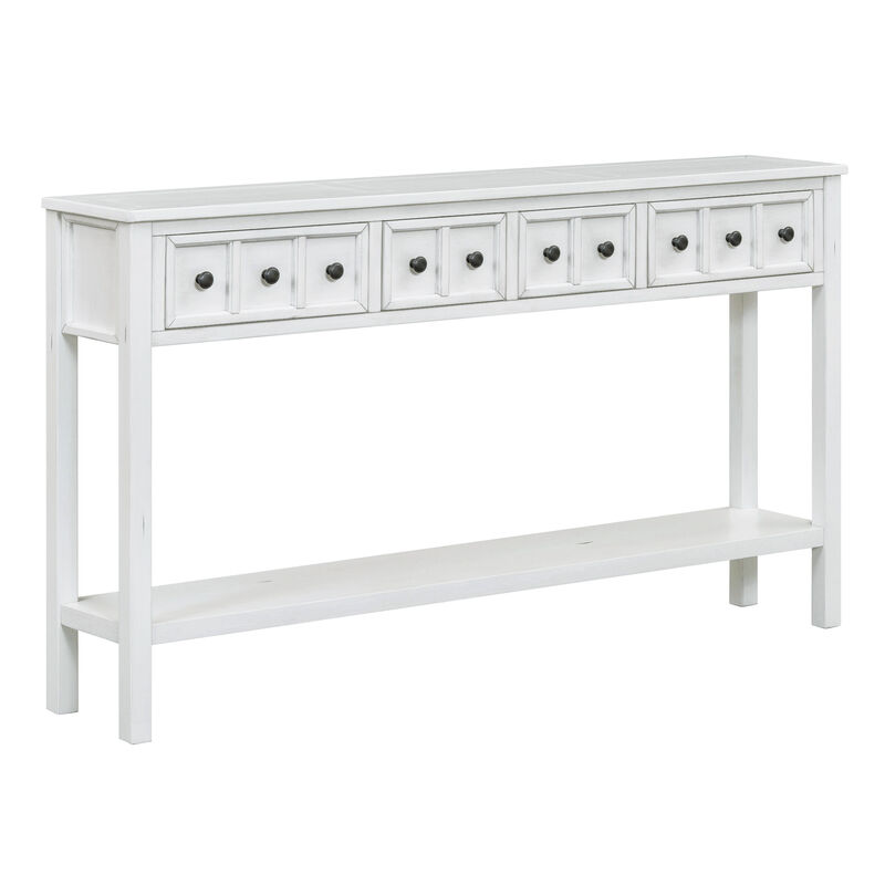 Antique White Console Table with Drawers and Shelf, 60" Long