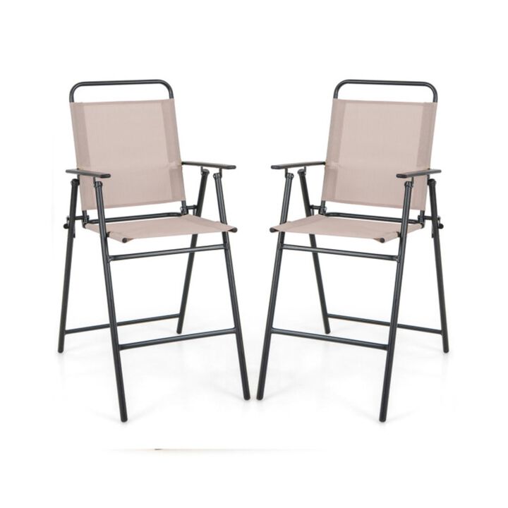 Hivvago Set of 2 Patio Folding Bar-Height Chairs with Armrests and Quick-Drying Seat-Beige