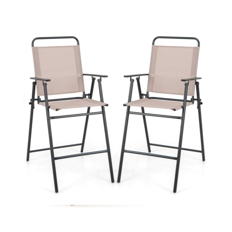 Hivvago Set of 2 Patio Folding Bar-Height Chairs with Armrests and Quick-Drying Seat-Beige