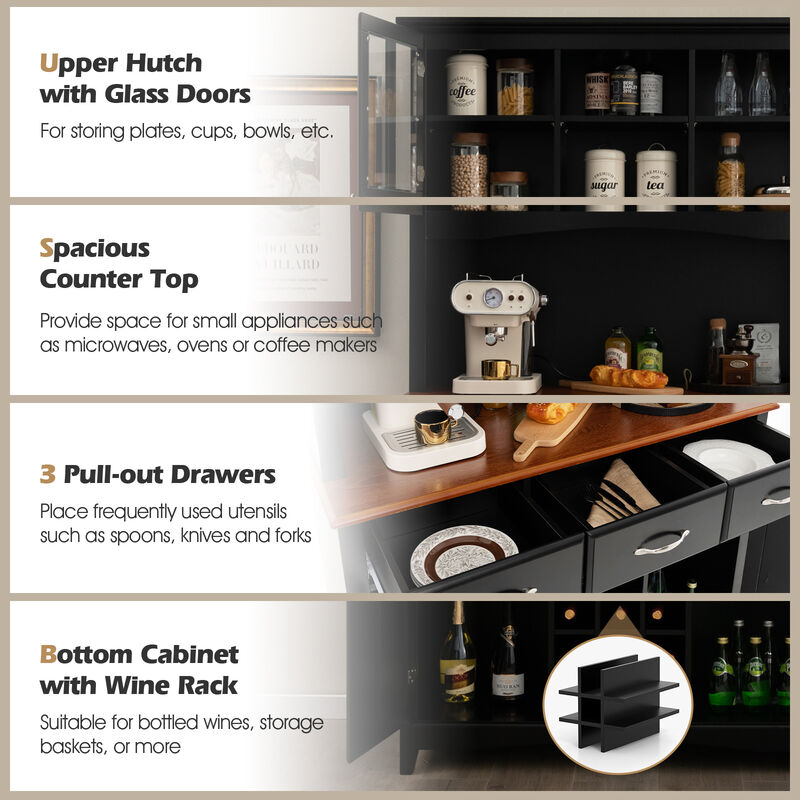Kitchen Storage Cabinet Cupboard with Wine Rack and Drawers