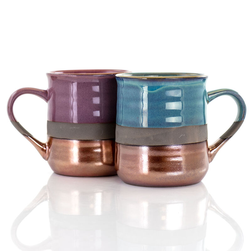 Gibson Home Copper Tonal 4 Piece 18 Ounce Round Stoneware Mug Set in Assorted Colors