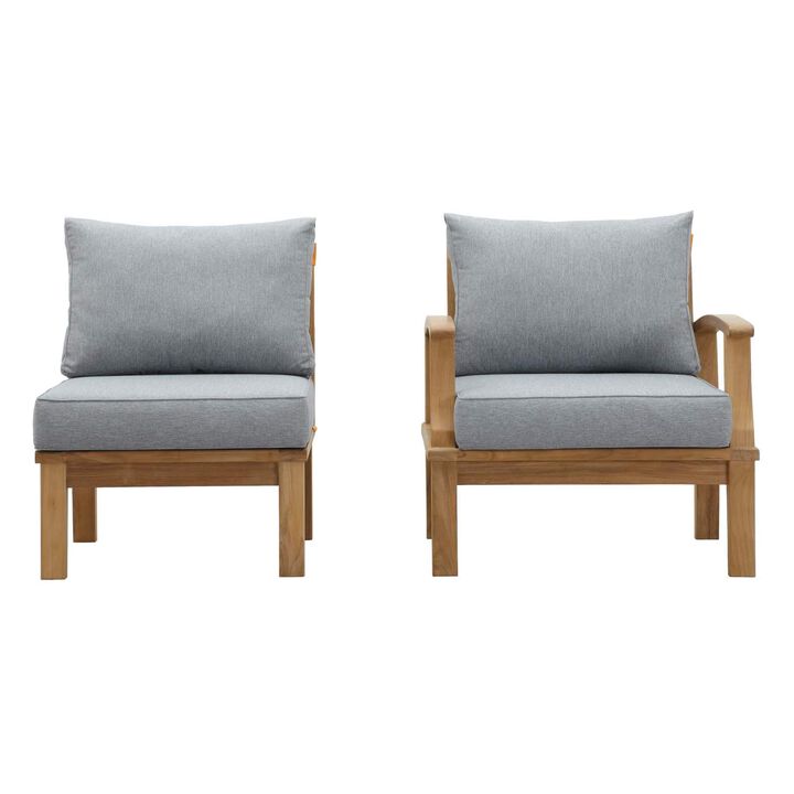 Marina Teak Wood Outdoor Patio Furniture Sofa Sectional Set - Luxury, Comfortable Seating, Durable, All-Weather Cushions, Modern Design