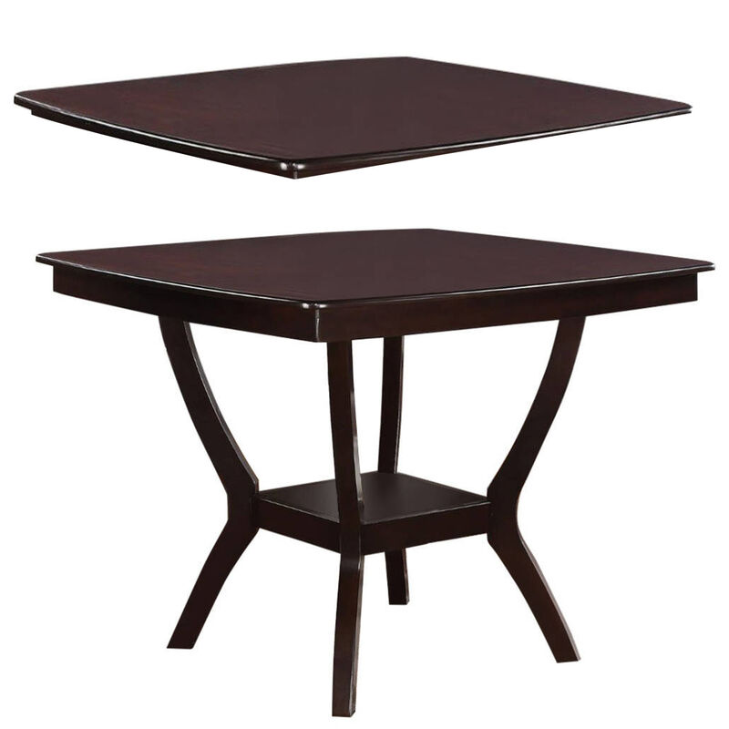 Square Shaped Wooden Counter Height Table With Bottom Shelf Brown-Benzara
