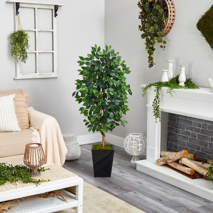 Hivvago 5 Feet Ficus Artificial Tree in Black Metal Planter