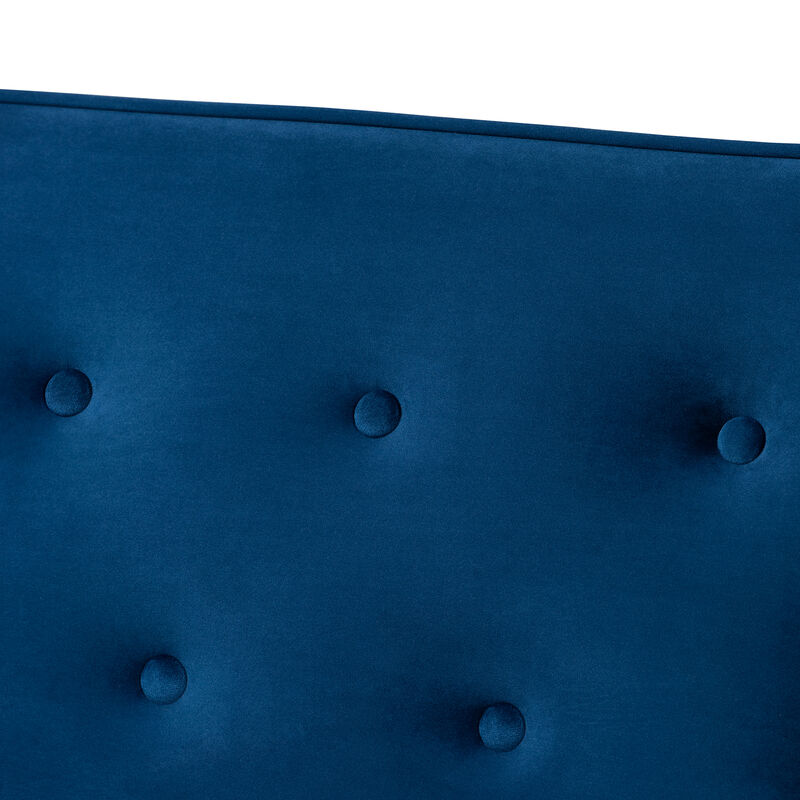 Baxton Studio Sorrento Navy Velvet Fabric Upholstered Walnut Finished Wooden 3 seater Sofa