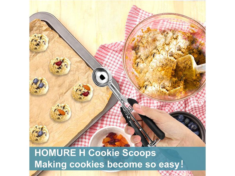 HOMURE H Cookie Scoop Set, Include 1 Tbsp/2 Tbsp/3 Tbsp, Cookie Scoops for Baking Set of 3