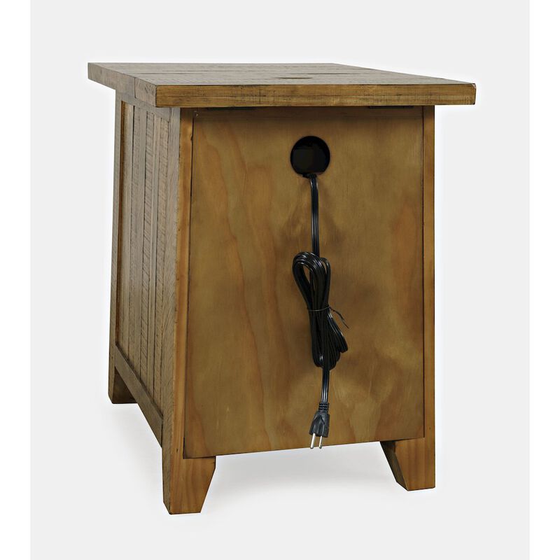 Jofran Telluride Rustic Farmhouse Solid Wood USB Charging Chairside End Table