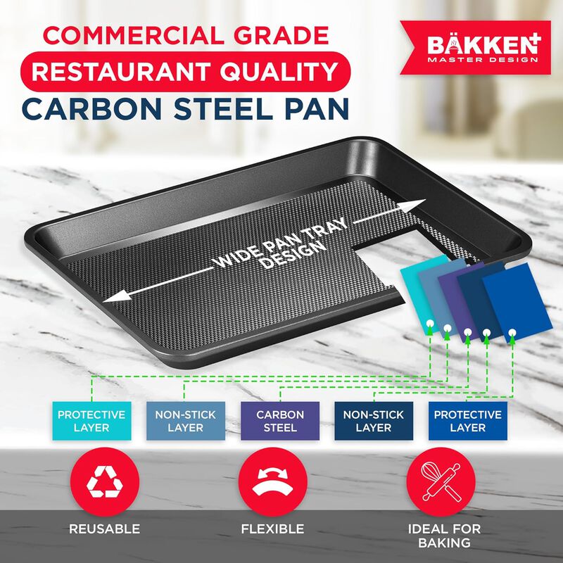 BAKKEN Kitchen Baking Pans - Nonstick Gray Coating, 13.58’’ × 9.65’’ Commercial Grade Carbon Steel Cookie Sheet, Diamond Texture Bottom