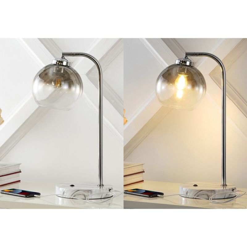 Ada Industrial Contemporary Iron/Glass LED Task Lamp with USB Charging Port