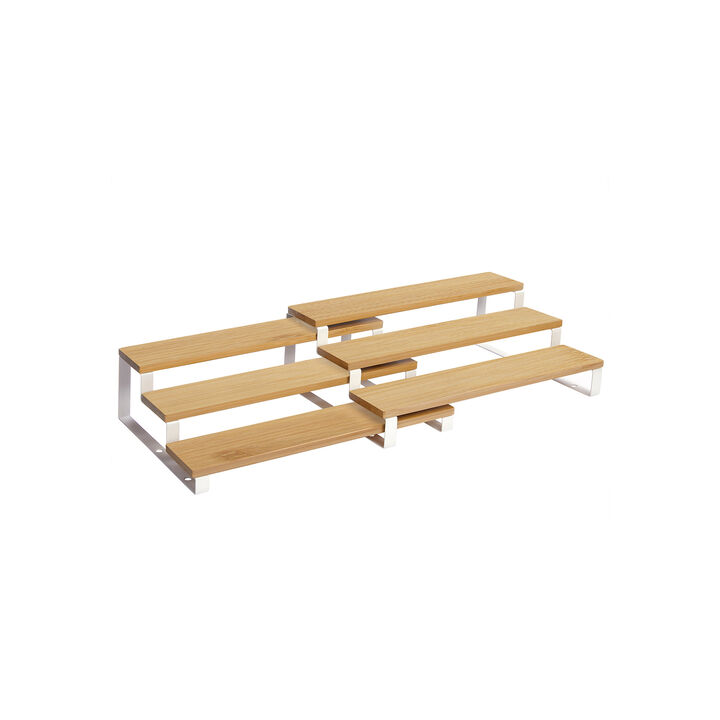 Set of 2 Bamboo Spice Racks - 3-Tier Extendable and Stackable Cabinet Shelf Organizers for Pantry and Countertop