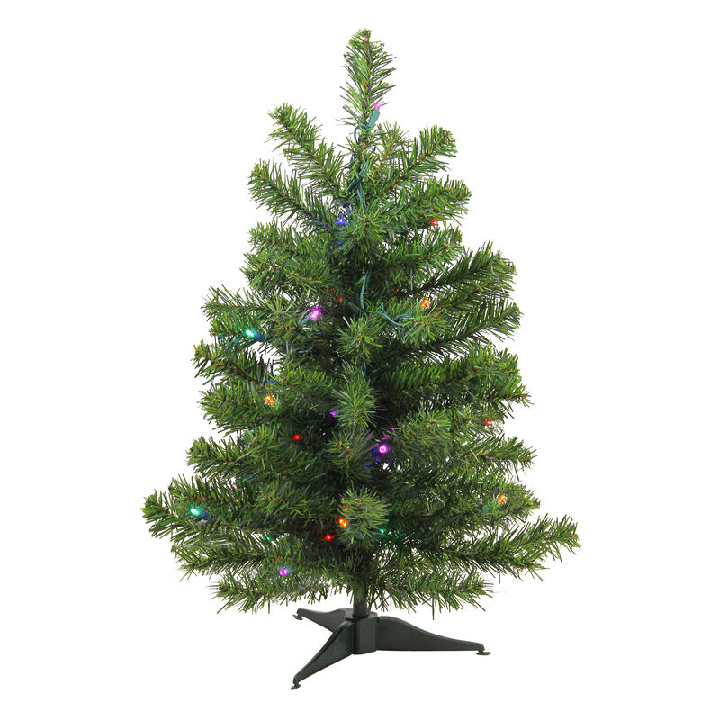 2' Pre-Lit Medium Canadian Pine Artificial Christmas Tree  Multicolor Lights