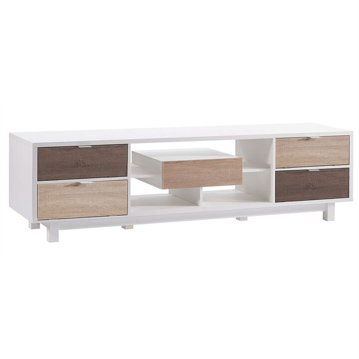 Hivvago Modern 70 inch White TV Stand Entertainment Center with Natural Wood Accents