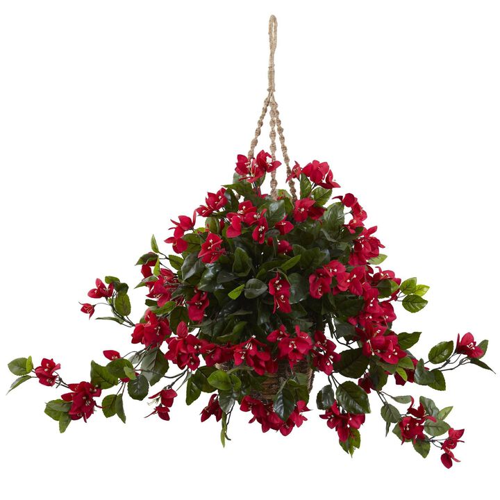 Nearly Natural Bougainvillea Hanging Bskt UV Resistant (Indoor/Outdoor) Red
