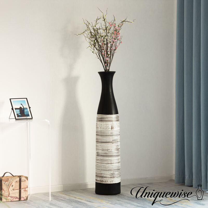 47-Inch Handcrafted Black and White Waterproof Ceramic Floor Vase - Neat Classic Bottle Shaped Vase, Freestanding Design, Perfect for Tall Floral Arrangements