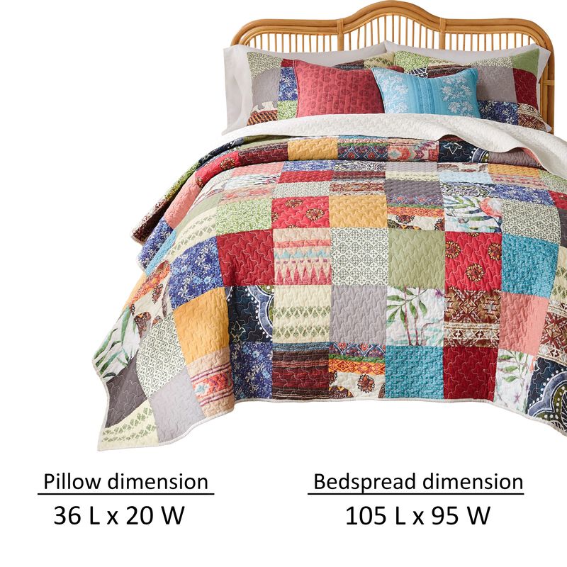 Lily 3pc King Quilt and Pillow Sham Set, Assorted Patchwork, Multicolor