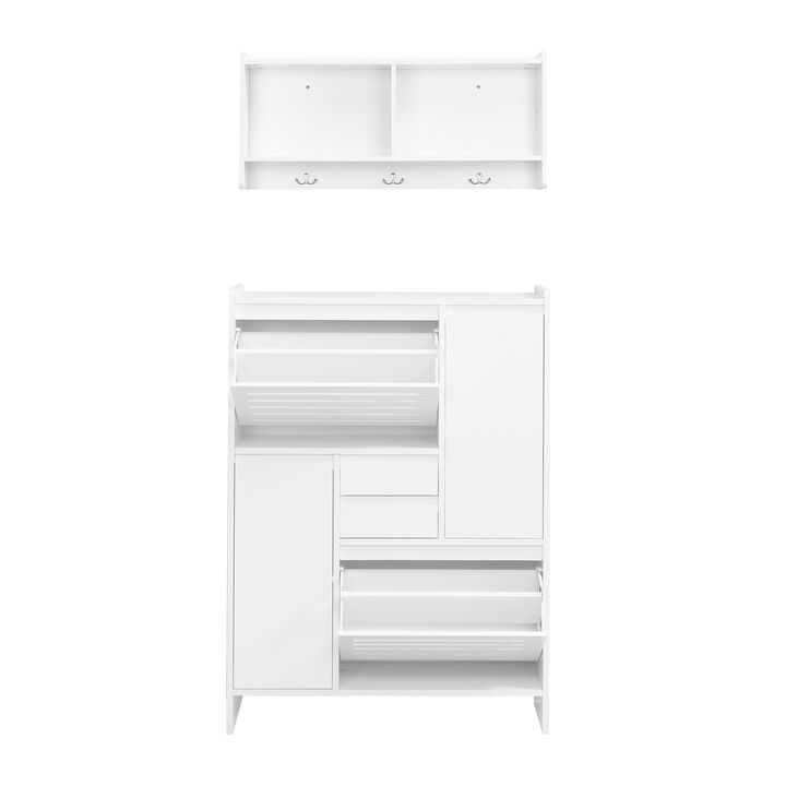 Merax 2 Pieces Shoe Cabinet with 2 Flip Drawers and Wall Cabinet