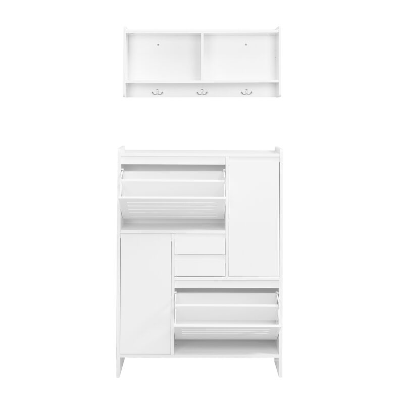 Merax 2 Pieces Shoe Cabinet with 2 Flip Drawers and Wall Cabinet