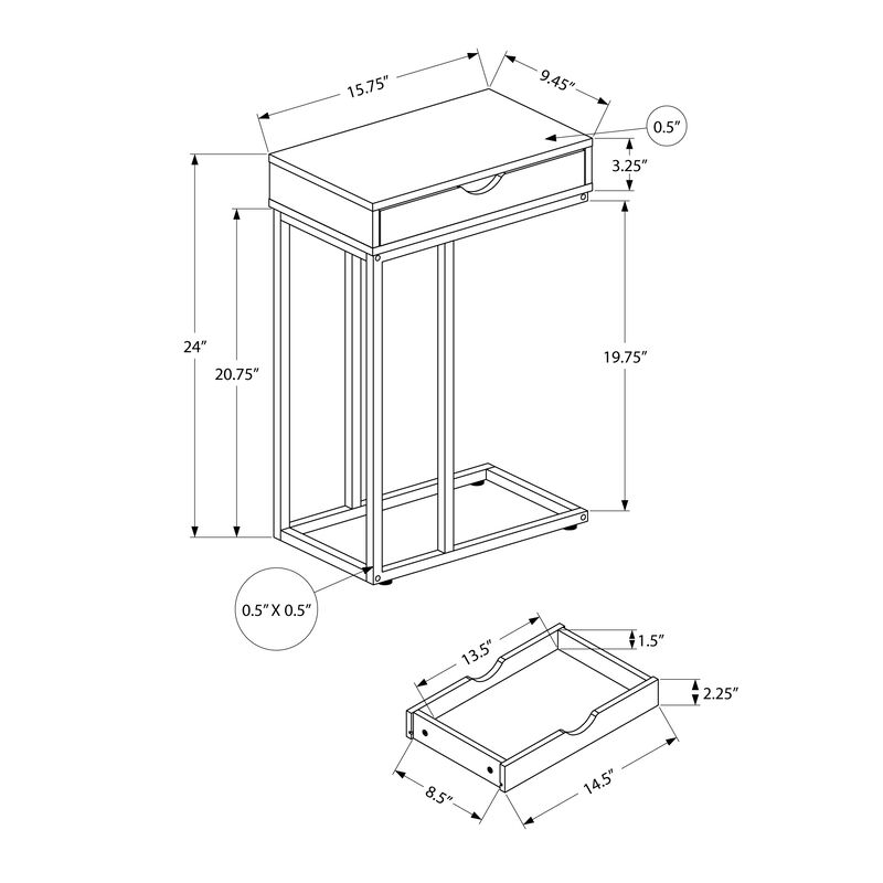 Monarch Specialties I 3772 Accent Table, C-shaped, End, Side, Snack, Storage Drawer, Living Room, Bedroom, Metal, Laminate, White Marble Look, Grey, Contemporary, Modern