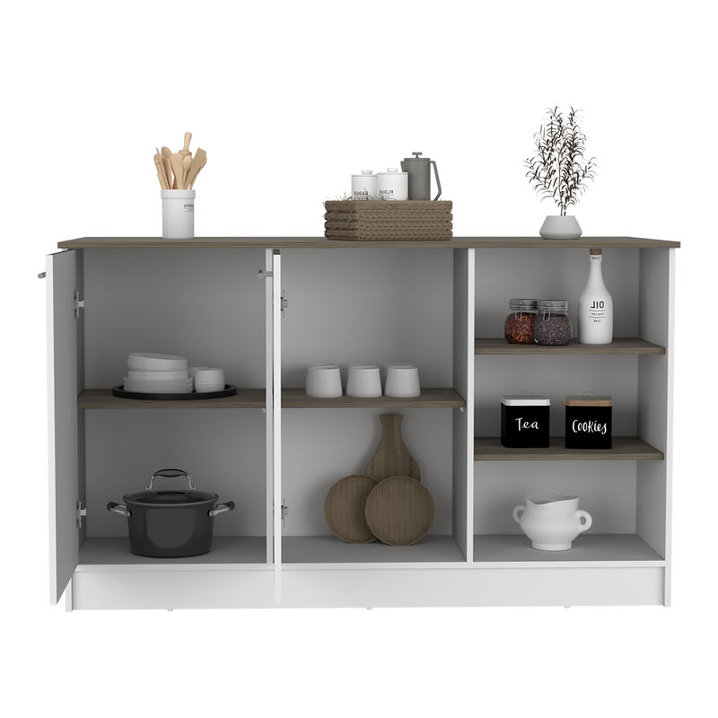 DEPOT E-SHOP Mars Kitchen Island Two Cabinets, Three Open Shelves, White / Dark Brown