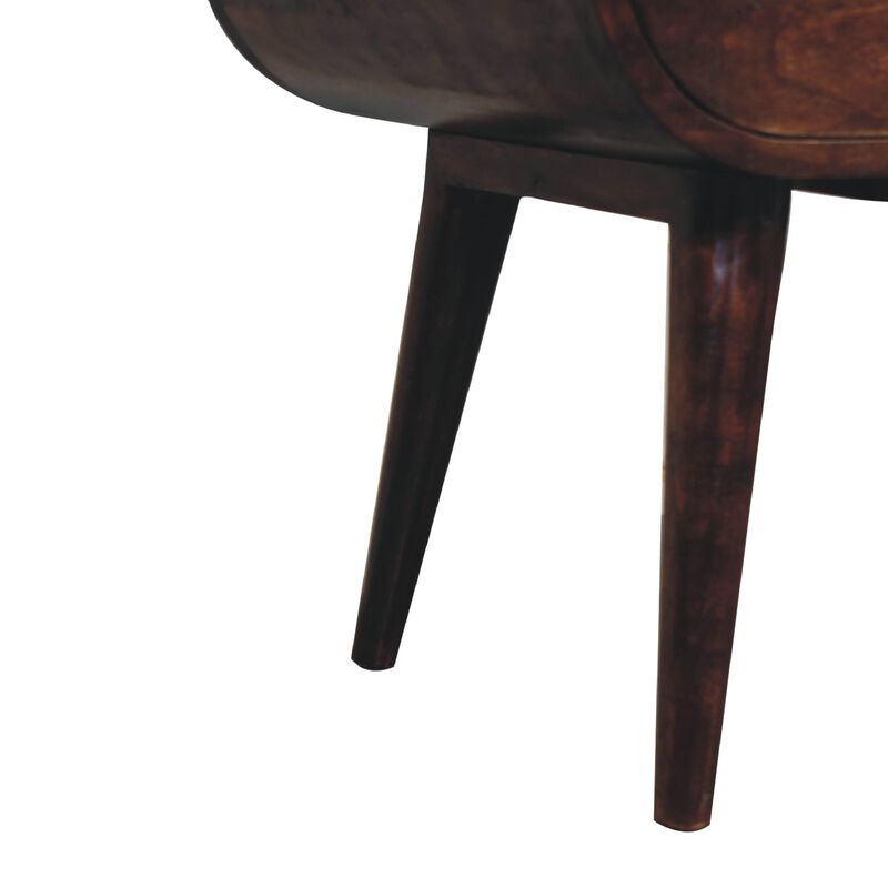 Light Walnut Circular Solid Wood 1 Drawer  Open Slot NightStand