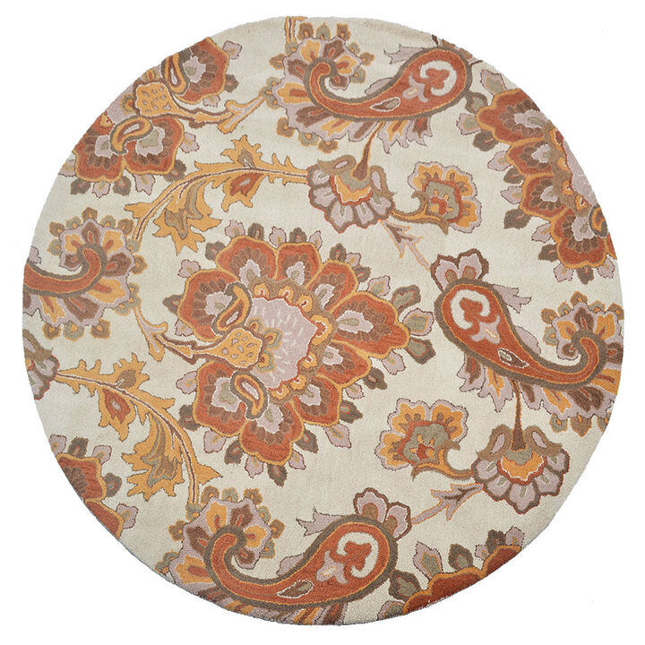 RUGSOTIC CARPETS HAND TUFTED WOOL ECO-FRIENDLY AREA RUGS  - 8'x8', Round Shape, Beige, Floral Modern Design, High Pile Thick Handmade Anti Skid Area Rugs for Living Room, Bed Room (K00151)