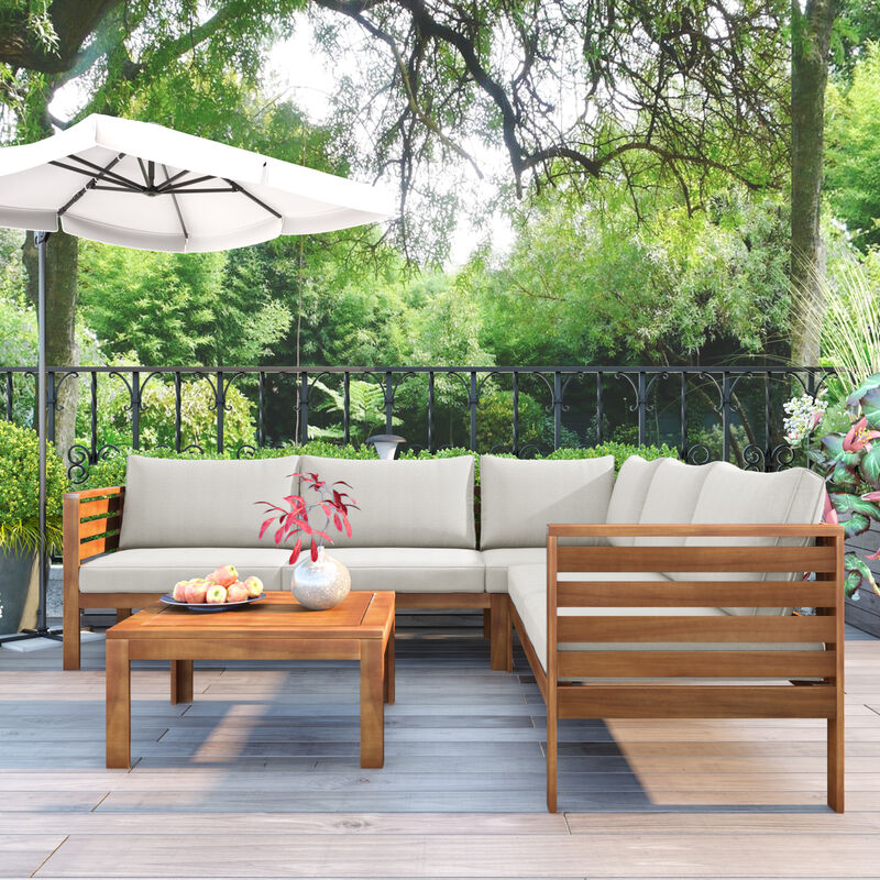 Merax Wood Structure Outdoor Sofa Set with Table