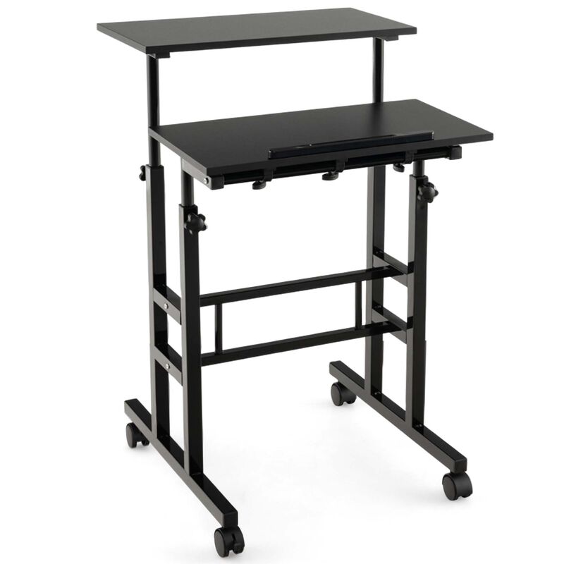 Costway Mobile Standing Desk Rolling Adjustable Laptop Cart Home Office Black