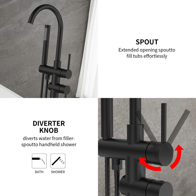 Freestanding Bathtub Faucet, Floor Mount Tub Filler with Hand Shower & Swivel Spout
