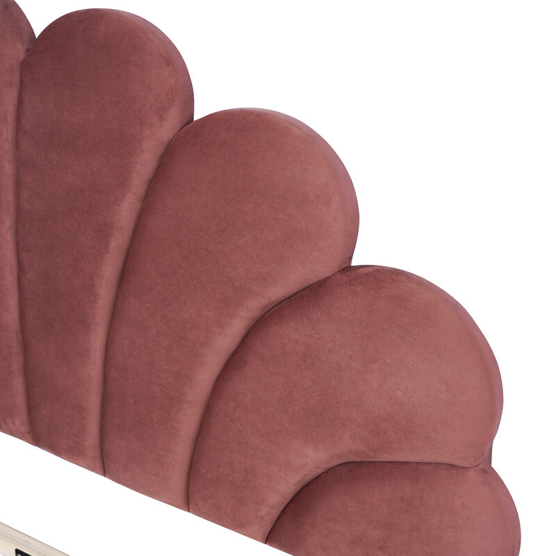 Merax Upholstered Platform Bed with Flower Pattern Velvet Headboard