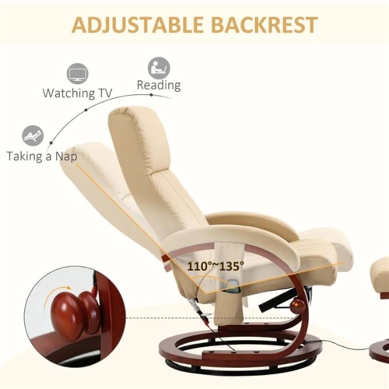 Hivvago Adjustable Beige Faux Leather Electric Remote Massage Recliner Chair w/ Ottoman