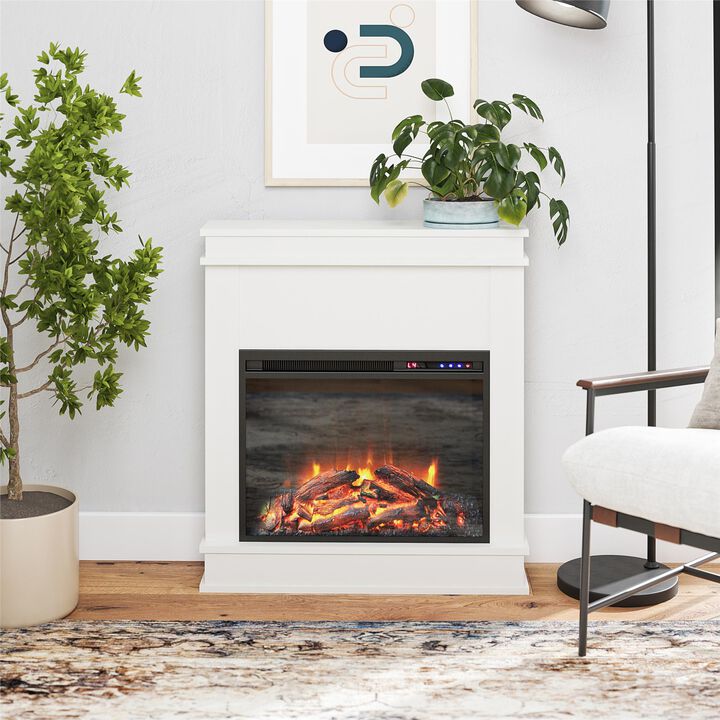 Ameriwood Home Mateo Electric Fireplace Space Heater with Mantel and Touchscreen Display