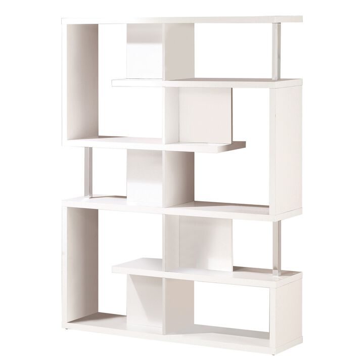 Quirky Ladder Bookcase With 4 Storage Drawers And Open Shelves, Cappuccino-Benzara