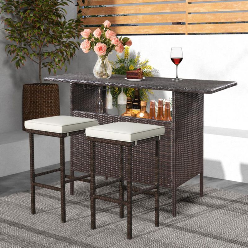 Hivvago Patio Wicker Bar Stools Set of 2 with Seat Cushions and Footrest