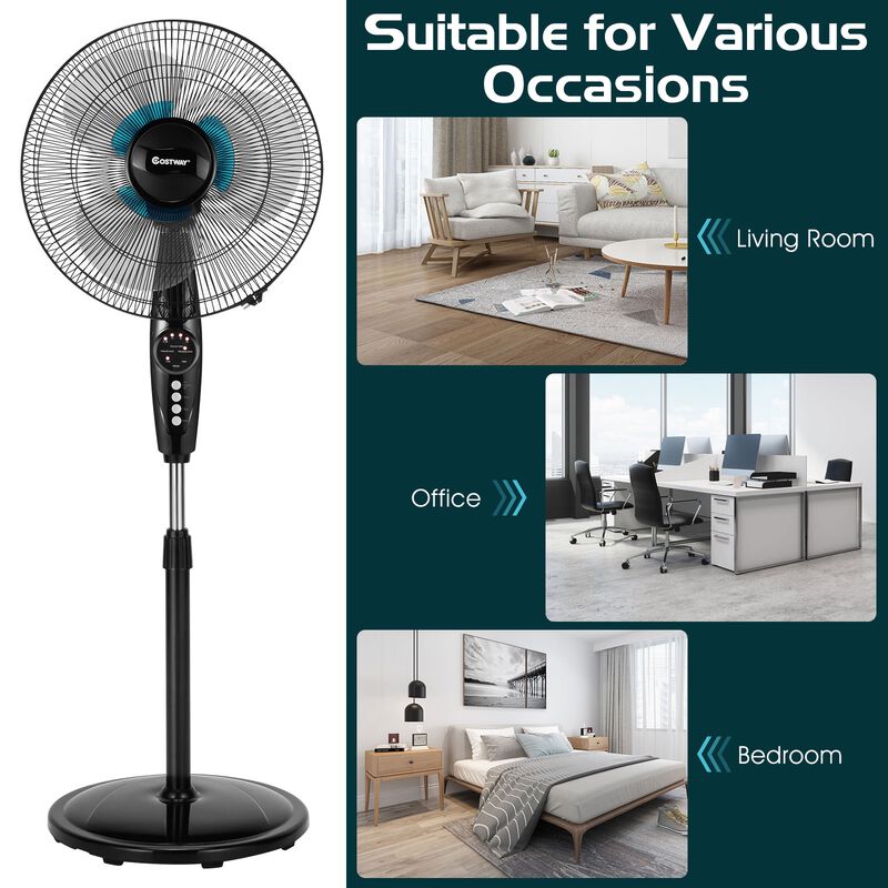Adjustable Height Fan with Quiet Oscillating Stand for Home and Office