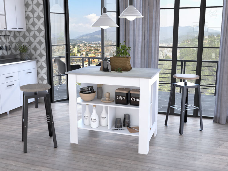 Streamdale Rockaway 3-Shelf Kitchen Island And Ibiza Marble