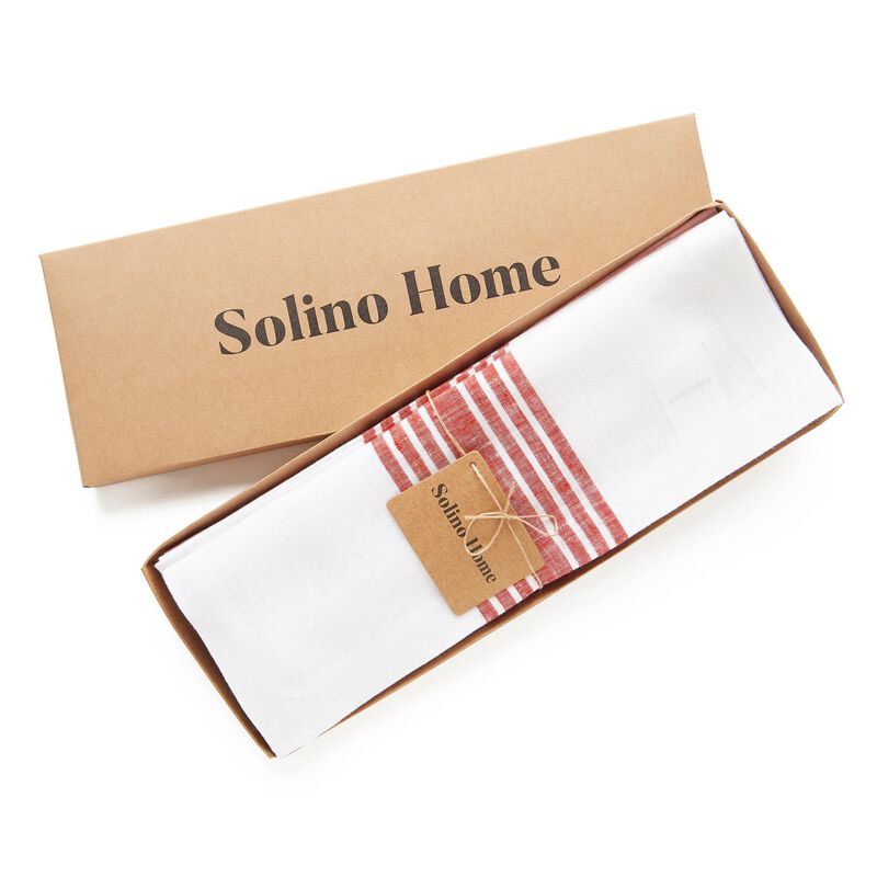 Solino Home 100% Pure Linen Stripe Placemats 14 x 19 Inch Set of 4 | Farmhouse