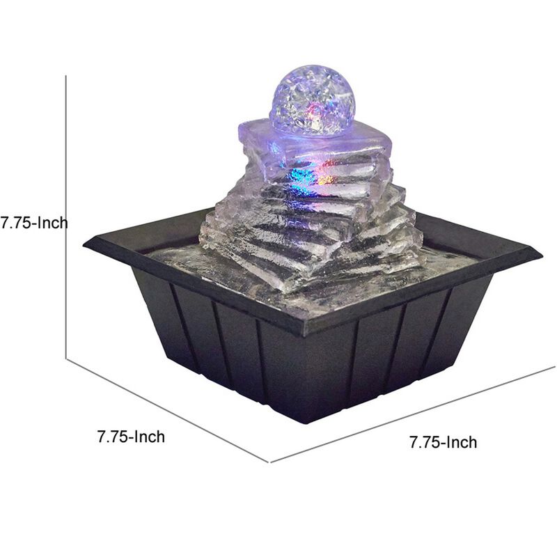 Sumi 8 Inch Spiral Ice Tabletop Water Fountain, Glass Ball Multicolor Black - Benzara